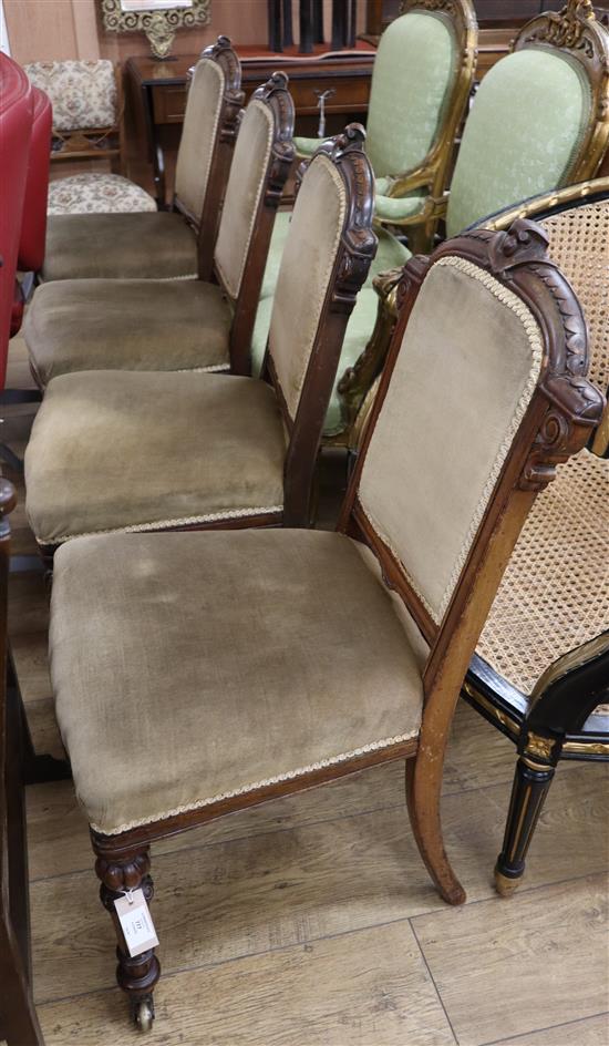 Four parlour chairs stamped Hewetson & Milner